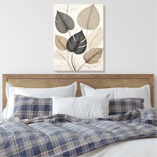 Neutralt Minimal Löv Modern botaniska konst Canvastryck (Insitu (sovrum))