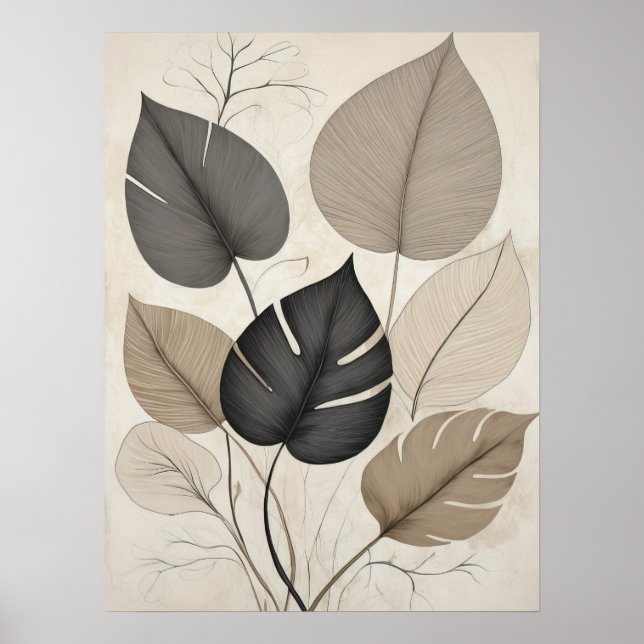 Neutralt Minimal Löv Modern botaniska konst Poster (Framsidan)
