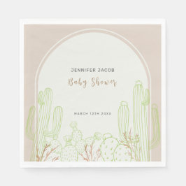 Neutralt Minimalist Boho Cactus Arch Baby Shower Pappersservett