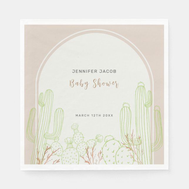 Neutralt Minimalist Boho Cactus Arch Baby Shower Pappersservett (Framsidan)