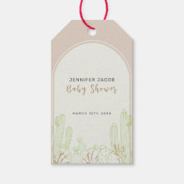 Neutralt Minimalist Boho Cactus Arch Baby Shower Presentetikett