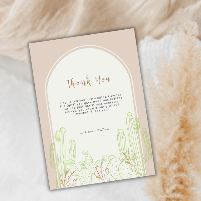 Neutralt Minimalist Boho Cactus Arch Baby Shower Tack Kort (Neutral Minimalist Boho Cactus Arch Baby Shower Thank You Card)