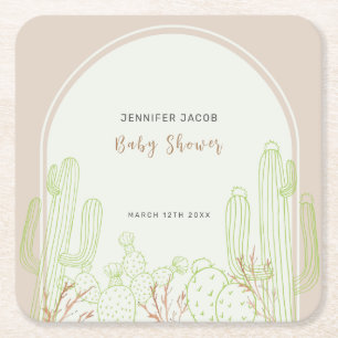Neutralt Minimalist Boho Cactus Arch Baby Shower Underlägg Papper Kvadrat