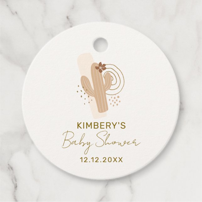 Neutralt Minimalist Boho Desert Cactus Baby Shower Gåvor Etiketter (Framsida)