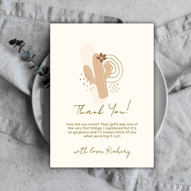 Neutralt Minimalist Boho Desert Cactus Baby Shower Tack Kort (Neutral Minimalist Boho Desert Cactus Baby Shower Thank You Card)