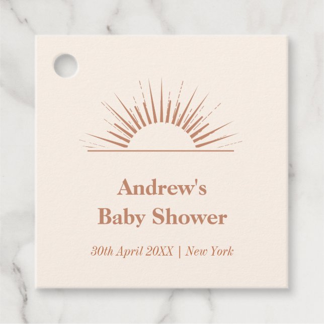 Neutralt Minimalist Boho Sunshine Baby Shower Gåvor Etiketter (Framsida)