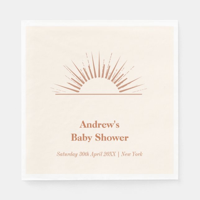 Neutralt Minimalist Boho Sunshine Baby Shower Pappersservett (Framsidan)