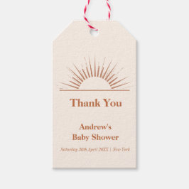 Neutralt Minimalist Boho Sunshine Baby Shower Presentetikett