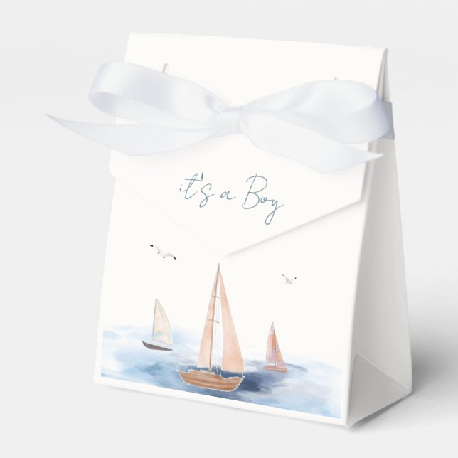 Neutralt Minimalist Nautical Sailboat-babyskor Presentaskar (Framsidan Sidan)