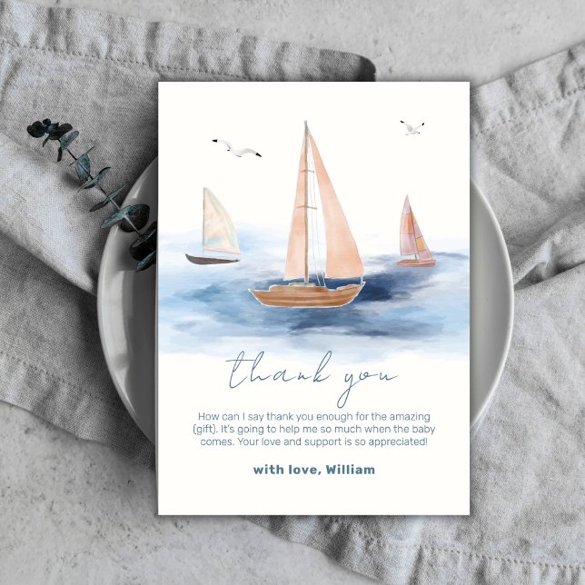 Neutralt Minimalist Nautical Sailboat-babyskor Tack Kort (Neutral Minimalist Nautical Sailboat Baby Shower Thank You Card)