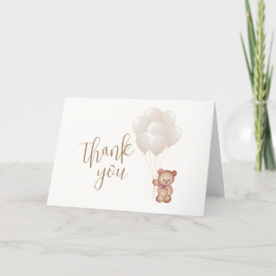 Neutralt Minimalistboho Bear Balloon Baby Shower Tack Kort