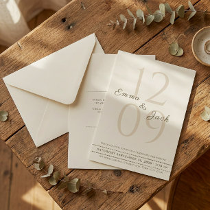 Neutralt Minimalistisk skript Namn & Big Date bröl Inbjudningar
