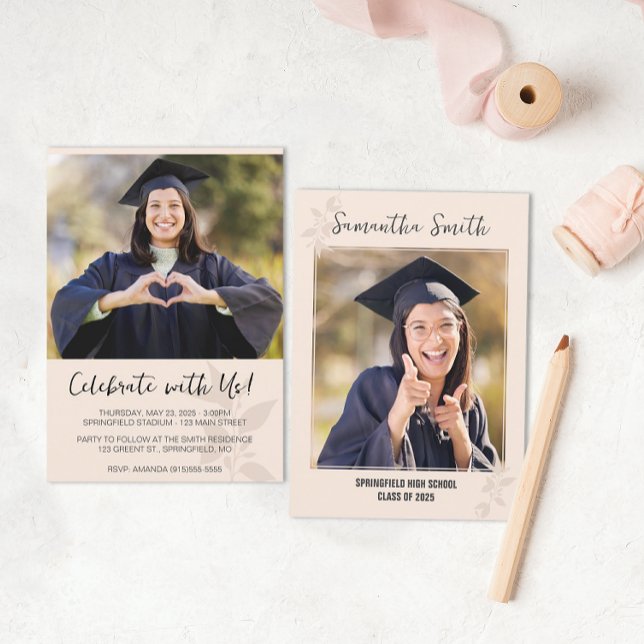 Neutralt - minimalistiskt foto Studenten Inbjudningar (Skapare uppladdad)