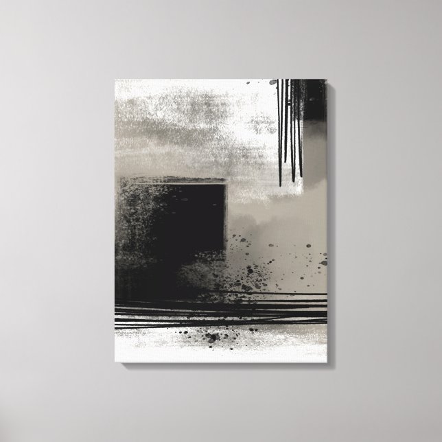 Neutralt Modern Abstrakt Painting Beige and Black Canvastryck (Framsida)