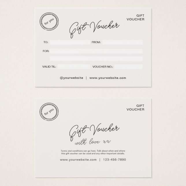 Neutralt Modern Business Voucher Gift Certificate Visitkort (Framsida & baksida)