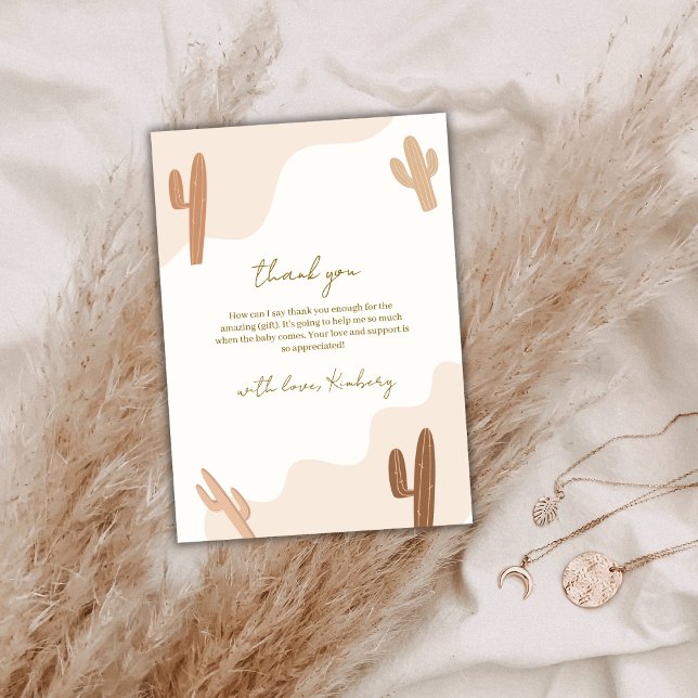 Neutralt Modern Elegant Boho Cactus Baby Shower Tack Kort (Neutral Modern Elegant Boho Cactus Baby Shower Thank You Card)