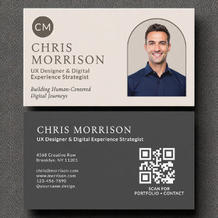 Neutralt Monogram Professionell QR-kodfoto Visitkort