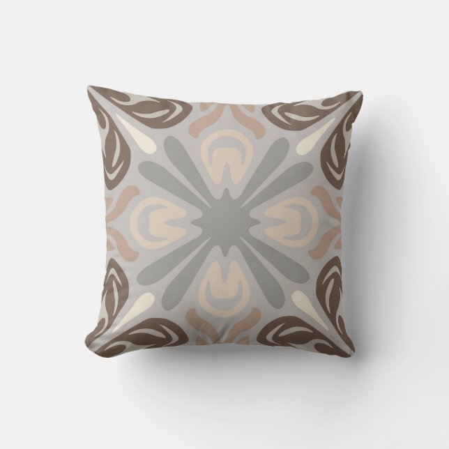 Neutralt Mönster Pillow i Grått, Tan & Brown Kudde (Framsida)