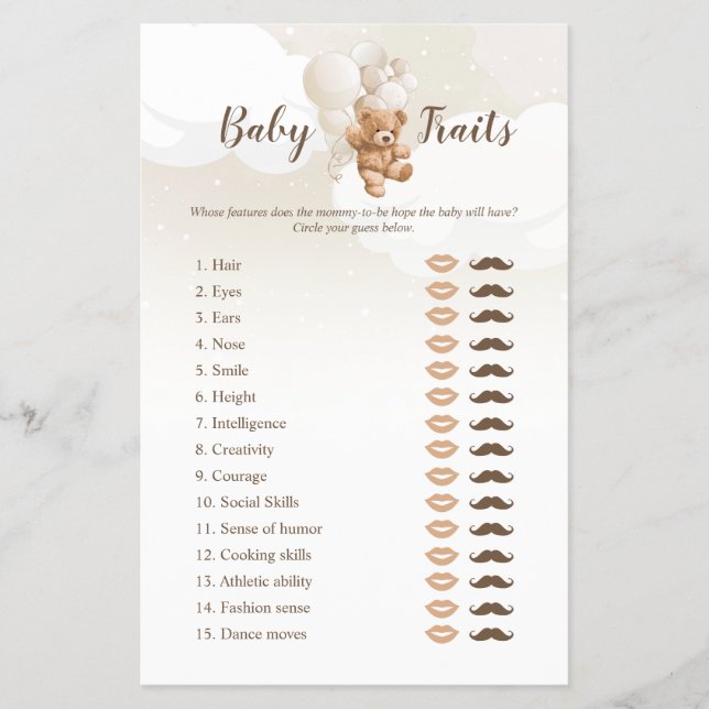 Neutralt Nalle Baby Traits Game Flyer (Framsidan)