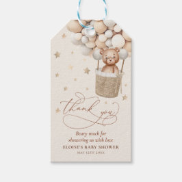 Neutralt Nalle Ballon Barly Wait Baby Shower Presentetikett