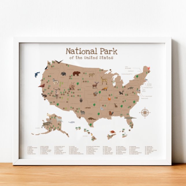 Neutralt nationalparken Karta Woodland Nursery Pri Poster (Neutral National Park Map Woodland Nursery Print)