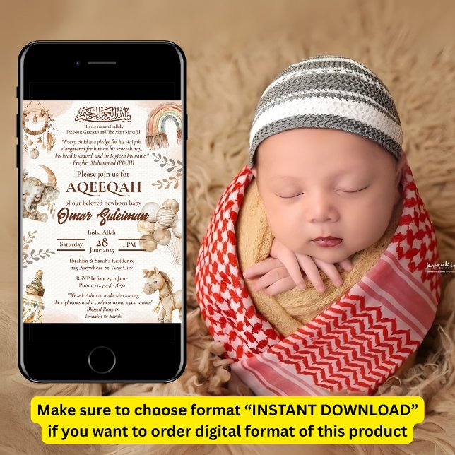 Neutralt Newborn Baby Muslim Aqiqah-inbjudan Inbjudningar (Skapare uppladdad)