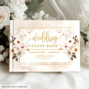 Neutralt och Guld Boho Autumn Bröllop Guest Bok