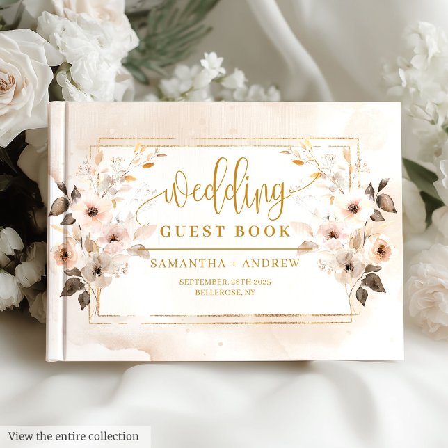 Neutralt och Guld Boho Autumn Bröllop Guest Bok (Neutral and Gold Boho Autumn Wedding Guest Book)