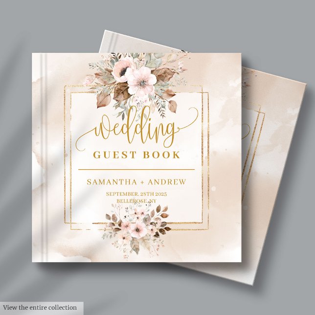 Neutralt  och Guld Boho Bröllop Guest Bok (Neutral Blush and Gold Boho Wedding Guest Book)