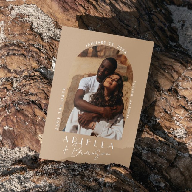 Neutralt och modernt fotosparande av datumkortet inbjudningar (Skapare uppladdad)