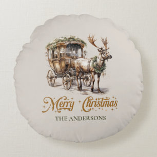 Neutralt örtton grönt och guld renar rund kudde