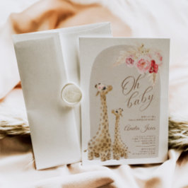 Neutralt Pampas Grass Giraffe Baby Shower Invati Inbjudningar