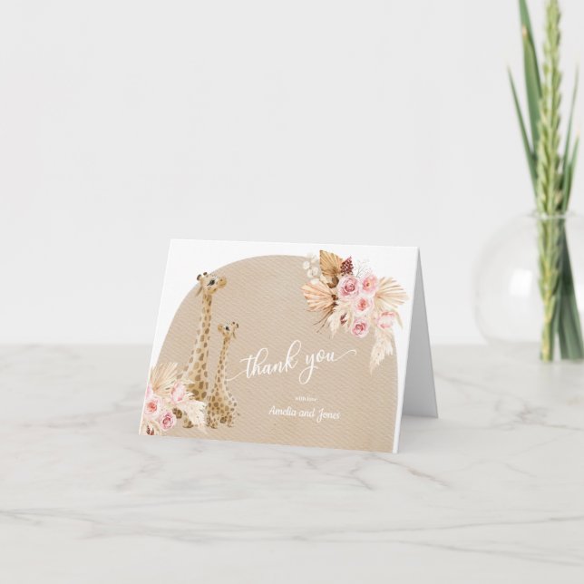 Neutralt Pampas Grass Giraffe Baby Shower Tack Kort (Framsida)