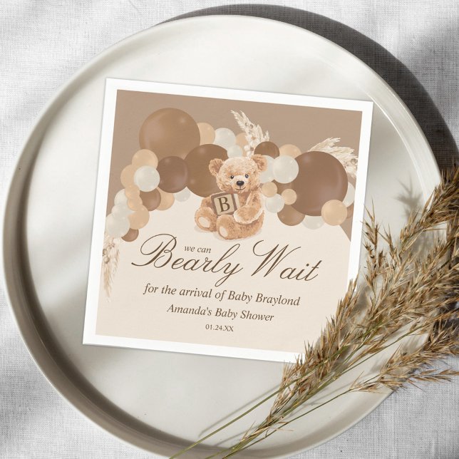 Neutralt Pampas Grass Nalle Baby Shower Pappersservett (Skapare uppladdad)