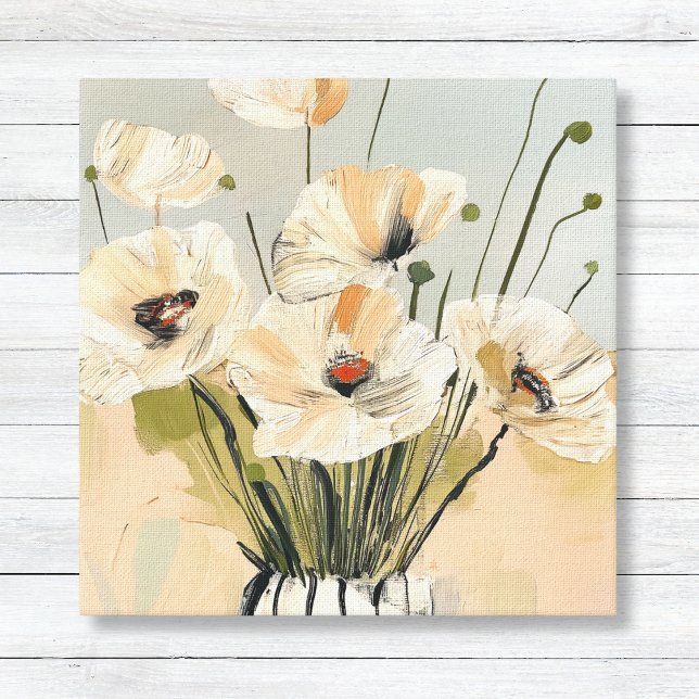 Neutralt Peach Poppies Vas Canvas (Peach Neutral Loose Painted Poppies Floral Modern Wall Art Canvas)