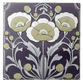 Neutralt Poppies Poppy Flower Art nouveau Deco Fol Kakelplatta