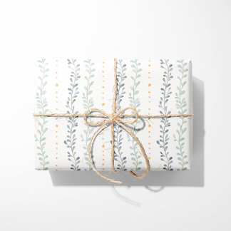 Neutralt presentpapper Modern botanisk rand