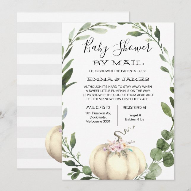 Neutralt Pumpkin Baby Shower efter e-postinbjudan Inbjudningar (Fram/baksida)