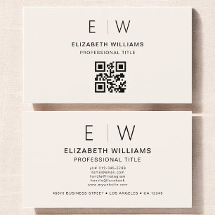 Neutralt QR-kod Monogram Minimalistisk modern Visitkort