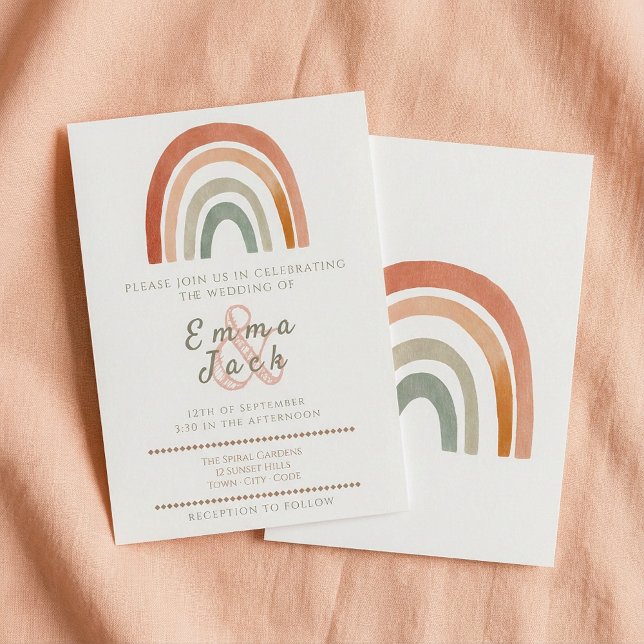 Neutralt rainboho soft tones bröllop inbjudningar (Neutral rainbow boho soft tones wedding invitation.)