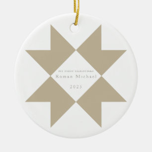 Neutralt Rand Quilt Star Min första jul Julgransprydnad Keramik