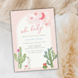 Neutralt Rosa Boho Arch Cactus Baby Shower Inbjudningar