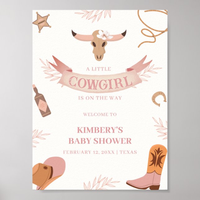 Neutralt Rosa Boho Cowgirl Baby Shower Välkommen Poster (Framsidan)