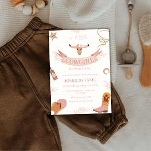 Neutralt Rosa Boho Vilda western Cowgirl Baby Show Inbjudningar