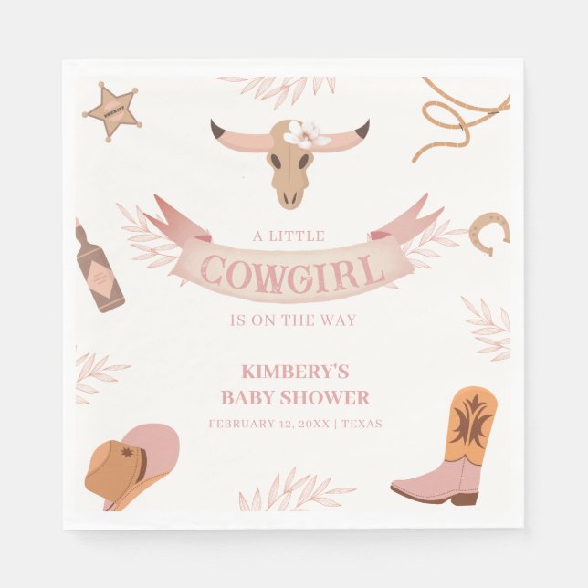 Neutralt Rosa Boho Vilda western Cowgirl Baby Show Pappersservett (Framsidan)