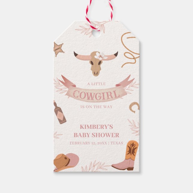 Neutralt Rosa Boho Vilda western Cowgirl Baby Show Presentetikett (Framsidan)