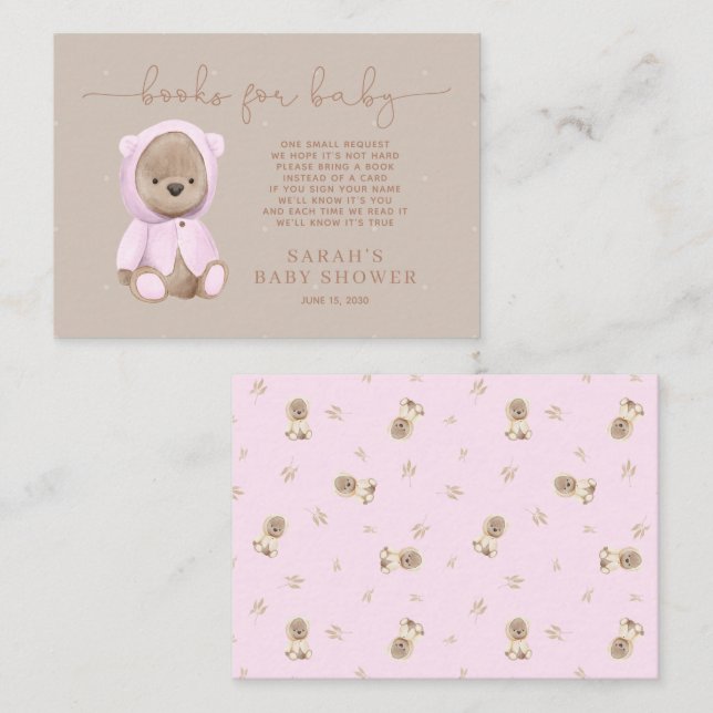 Neutralt Rosa Nalle Baby Shower Bok Request Tilläggskort (Fram/baksida)
