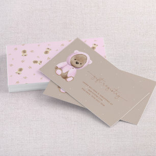 Neutralt Rosa Nalle Baby Shower Gift-register Visitkort