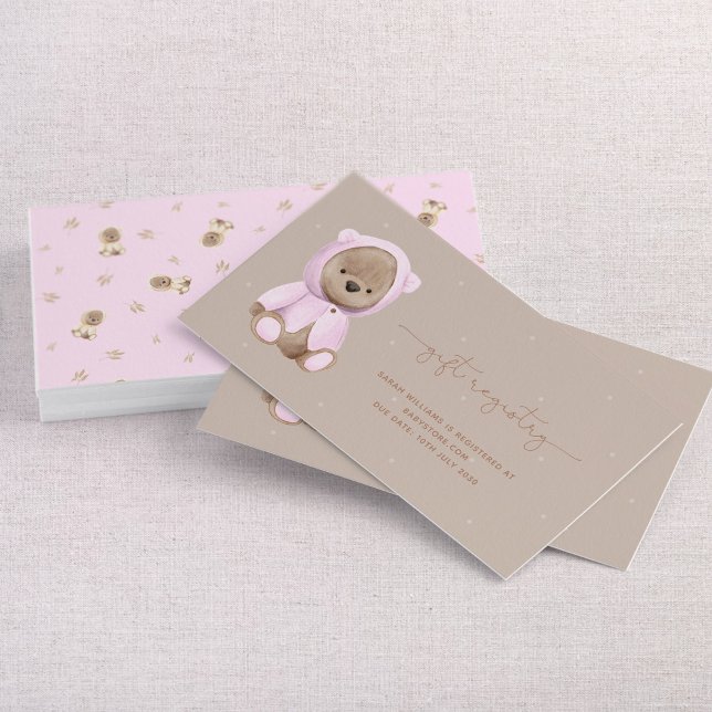 Neutralt Rosa Nalle Baby Shower Gift-register Visitkort (Skapare uppladdad)