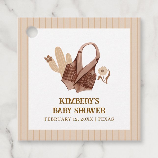 Neutralt Rustic Boho Cactus Cowgirl Baby Shower Gåvor Etiketter (Framsida)